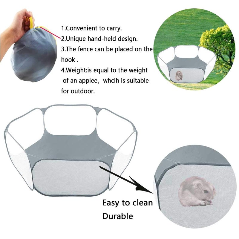 GABraden Small Animals Tent,Reptiles Cage,Breathable Transparent Pet Playpen Pop Open Outdoor/Indoor Exercise Fence,Portable Yard Fence (Grey) - Image 5
